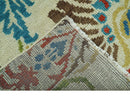 Custom Made Vintage Floral Ikat Design Beige And Blue Hand Knotted Wool Rug