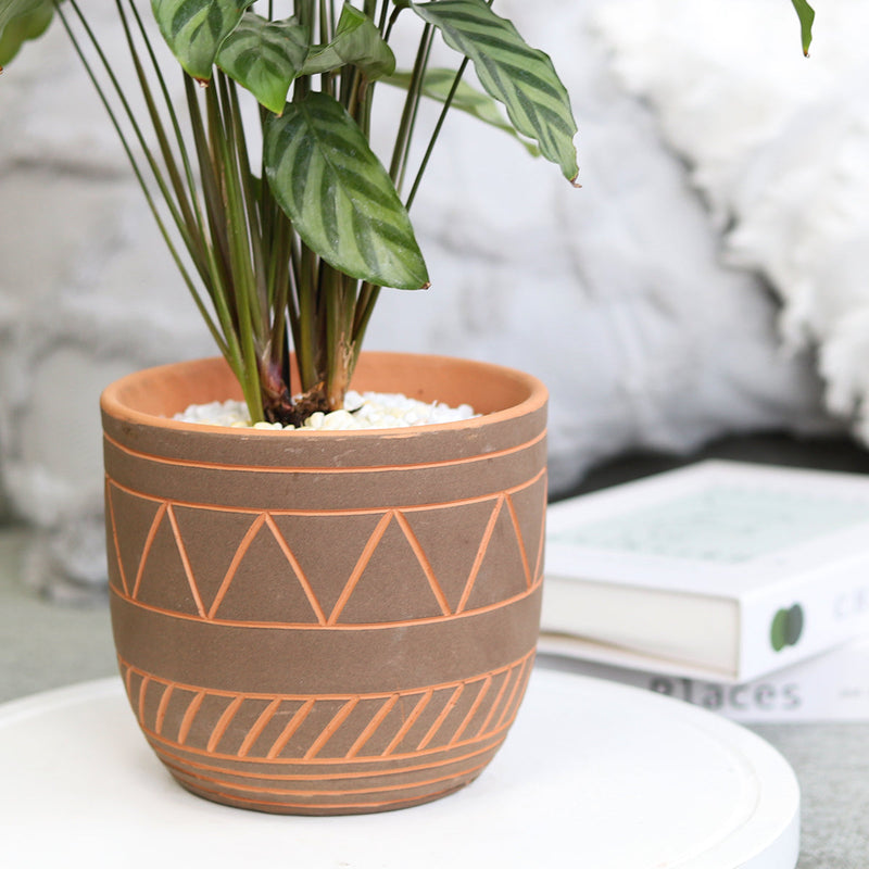 5.5 inch Black-Clay Color Geometric Pattern Pot