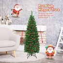 4.5 Feet Pre-lit Hinged Pencil Christmas Tree with Pine Cones Red Berries and 150 Lights by LJGDeals