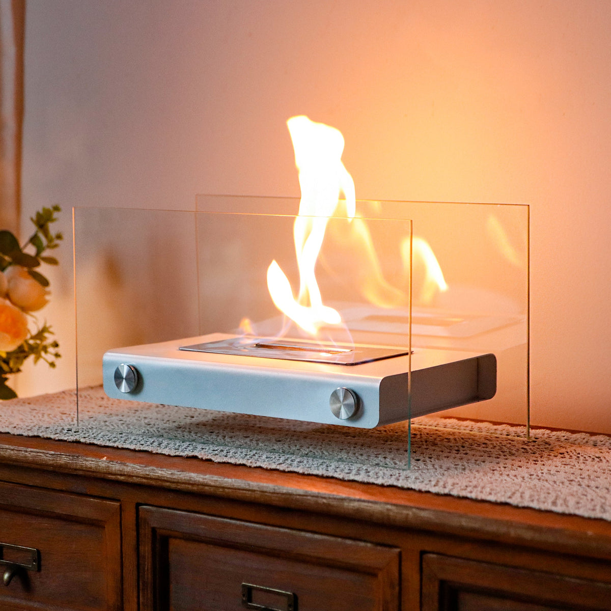 14" L Rectangular Tabletop Fire Bowl Pot (white), photo 7 of 7
