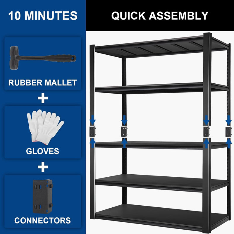 BILT HARD 3300LBS 60" W x 24" D x 72" H Garage Shelving, 5-Shelf Industrial Storage Shelves Heavy Duty, Metal Shelving Units with Adjustable Shelf, Steel Utility Shelves