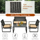 4 Pieces Patio Rattan Furniture Set with Seat Cushions and Coffee Table by DirectDeals
