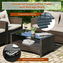 4 Pieces Outdoor Rattan Furniture Set with Glass Table by LJGDeals