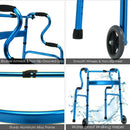 Adjustable Heavy-Duty Folding Walker with Unidirectional Wheels and Bi-Level Armrests-Black by LJGDeals