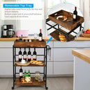 3-Tier Kitchen Serving Bar Cart with Lockable Casters and Handle Rack for Home Pub-Rustic Brown by LJGDeals