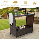 Patio Rattan Bar Serving Cart with Glass Top and Handle by LJGDeals