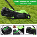 13 Inch Electric Push Lawn Corded Mower with Grass Bag-Green