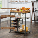 3-Tier Wood Rolling Kitchen Serving Cart with 9 Wine Bottles Rack Metal Frame-Rustic Brown by LJGDeals