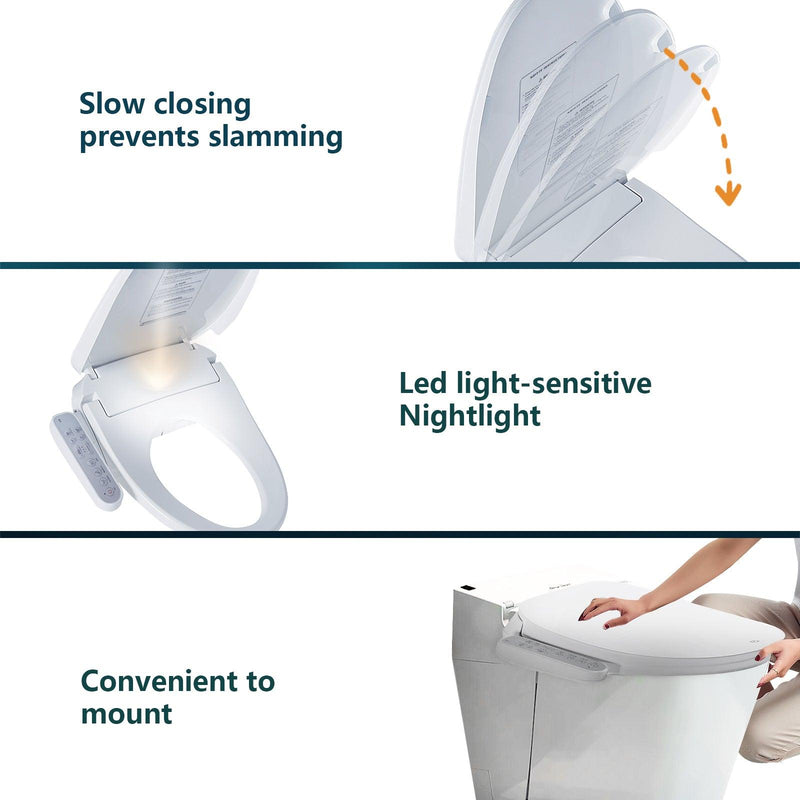 Smart Heated Bidet Toilet Seat with Self-Cleaning Nozzle, Warm Air Dryer and Temperature Controlled