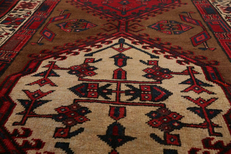 3'8" x 11' Vintage Runner Hand Knotted Wool Tribal Hamadan Area Rug Brown