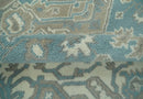Wool Area Rug Hand Knotted Traditional Heriz Geometric Blue Ivory Camel Gray Persian