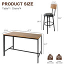 5 Piece Dining Bar Table Set with 4 Upholstered Bar Stools, Mid Century Pub Stool Dining Table for 4, Rustic Brown