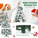 6 Feet Snow Flocked Hinged Christmas Tree with Berries and Poinsettia Flowers by LJGDeals