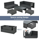 6 Pieces Patio Rattan Furniture Set with Glass Table and Cushioned Seat-Gray by LJGDeals
