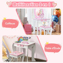 Kids Wooden Makeup Dressing Table and Chair Set with Mirror and Drawer