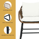 3 Pieces Patio Rattan Bistro Set Cushioned Chair Glass Table Deck-White