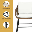 3 Pieces Patio Rattan Bistro Set Cushioned Chair Glass Table Deck by LJGDeals