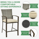 3 Pieces Rattan Bar Furniture Set with Slat Table and 2 Cushioned Stools by LJGDeals