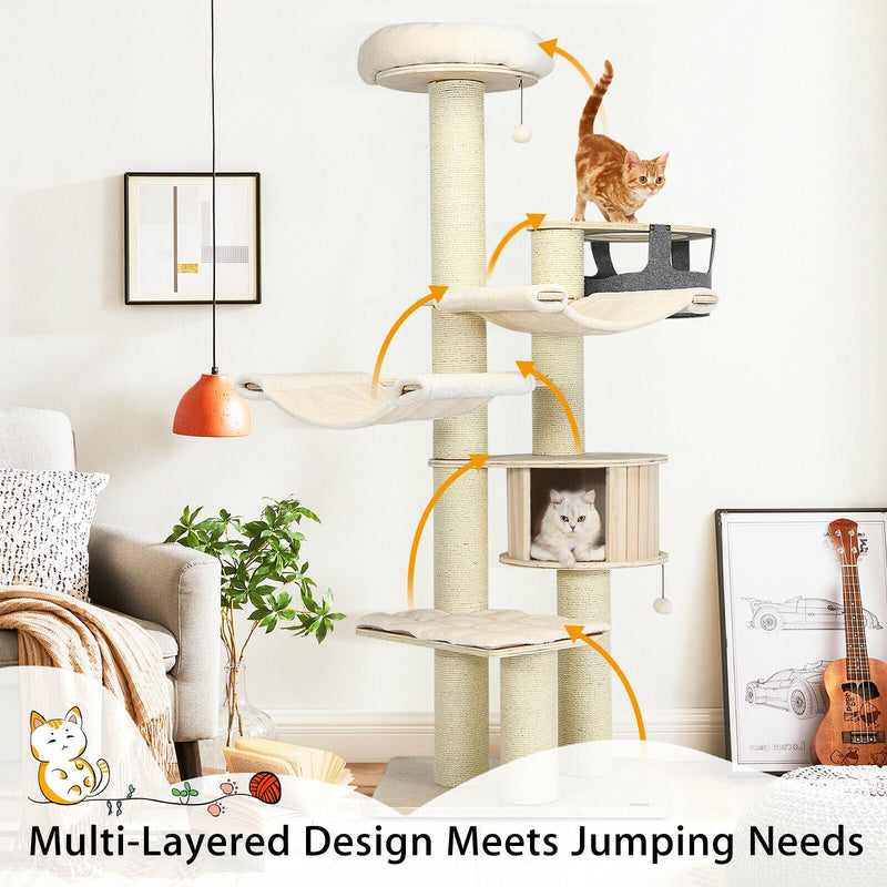 77.5-Inch Cat Tree Condo Multi-Level Kitten Activity Tower with Sisal Posts-Cream White, photo 6 of 8