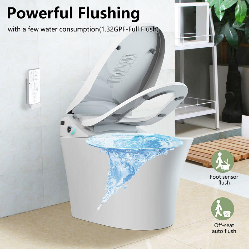 Smart Electronic One Piece Bidet Toilet with Heated Seat and Dryer, Foot Sensing, Dual Auto Flush, Blackout Flush