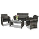 4 Pieces Patio Rattan Furniture Set with Glass Table and Loveseat-Gray by LJGDeals