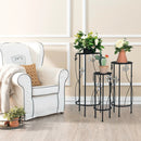3 Pieces Metal Plant Stand Set with Crystal Floral Accents Round-Black by LJGDeals