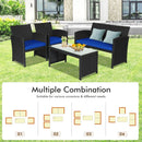 4 Pieces Rattan Patio Furniture Set with Weather Resistant Cushions and Tempered Glass Tabletop by LJGDeals