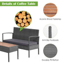 4 Pieces Rattan Patio Conversation Furniture Set with Acacia Wood Tabletop by LJGDeals