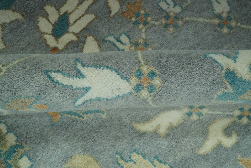 8x10 Traditional Floral Silver and Ivory Hand Knotted wool area rug