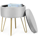 Round Velvet Storage Ottoman Footrest Stool Vanity Chair with Metal Legs by LJGDeals