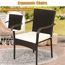 Set of 4 Patio Rattan Stackable Dining Chair with Cushioned Armrest for Garden by LJGDeals
