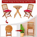 3 Pieces Patio Folding Bistro Set with Padded Cushion and Round Coffee Table-Red by LJGDeals