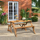 2-in-1 Transforming Interchangeable Wooden Picnic Table Bench with Umbrella Hole-Dark Brown by LJGDeals
