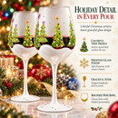 Set of 2 Stemmed Christmas Tree Design Wine Glasses - 14 oz