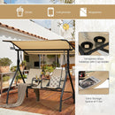 2-Seat Outdoor Cushioned Porch Swing with Adjustable Canopy and Tempered Glass Table-Beige by LJGDeals