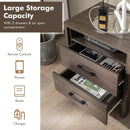 Modern Wood Grain Nightstand with Cable Hole and Open Compartment by LJGDeals