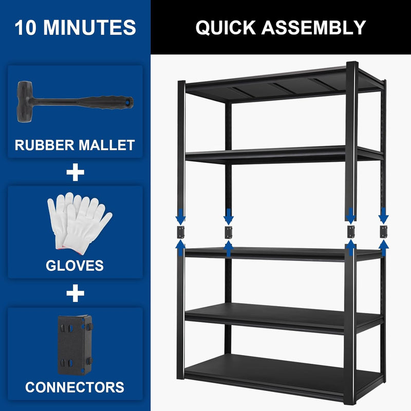 BILT HARD 2500LBS 36" W x 18" D x 72" H Garage Shelving, 5-Shelf Industrial Storage Shelves Heavy Duty, Metal Shelving Units with Adjustable Shelf, Steel Utility Shelves