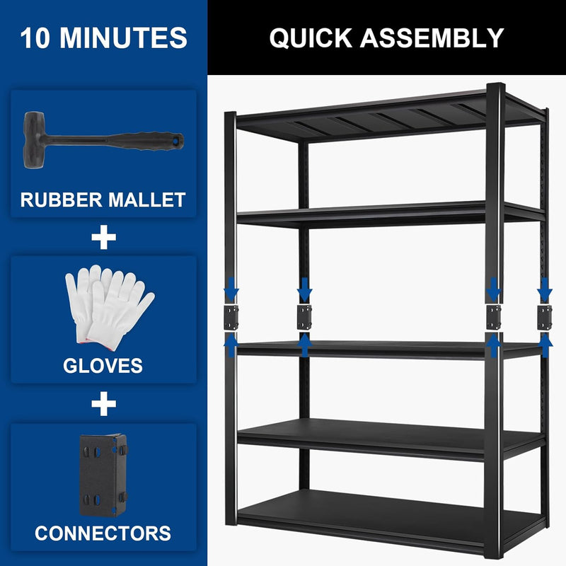 BILT HARD 3300LBS 60" W x 18" D x 72" H Garage Shelving, 5-Shelf Industrial Storage Shelves Heavy Duty, Metal Shelving Units with Adjustable Shelf, Steel Utility Shelves