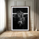 Texas Longhorn Wall Art Canvas Print – Monochrome Horned