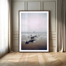 Moody Seascape Wall Art Canvas Print – Framed Neutral Foggy