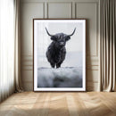 Frosty Black Highland Wall Art Canvas Print – Framed Moody