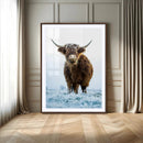 Highland Cow Wall Art Canvas Print – Framed Frosty Winter