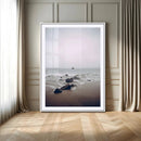 Moody Seascape Wall Art Canvas Print – Framed Neutral Foggy