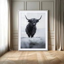 Frosty Black Highland Wall Art Canvas Print – Framed Moody