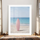 Pink Surfboard Canvas Wall Art, Minimalist Beach Photography by MyGreatCanvas | Canvas Wall Art Prints | Photo Prints & Wall Decor