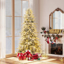 7 Feet Snow-flocked Artificial Christmas Tree Pre-lit Hinged Xmas Tree with Warm White LED Lights by LJGDeals