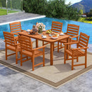 7 Pcs Outdoor Dining Set Teak Oil Finish Slatted Rectangular Dining Table and 6 Armchairs by LJGDeals