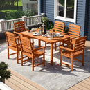 7 Pcs Outdoor Dining Set Teak Oil Finish Slatted Rectangular Dining Table and 6 Armchairs by LJGDeals