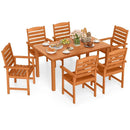 7 Pcs Outdoor Dining Set Teak Oil Finish Slatted Rectangular Dining Table and 6 Armchairs by LJGDeals