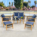 7 Piece Outdoor Conversation Set with Stable Acacia Wood Frame Cozy Seat & Back Cushions-Navy by LJGDeals
